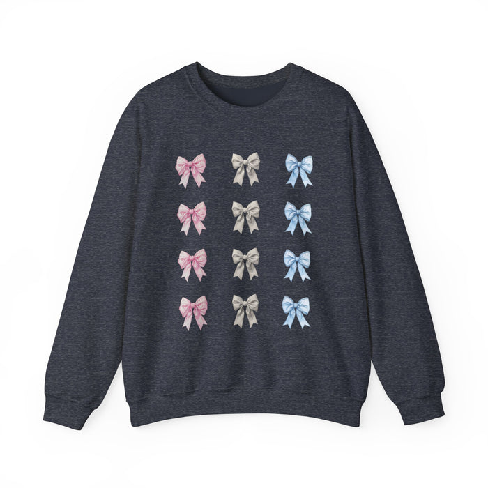 Coquette Bows Sweatshirt for Women & Girls, Cute Ribbon Crewneck Jumper, Pink White Blue Bow Design Top, Adorable Girly Sweatshirt, Casual