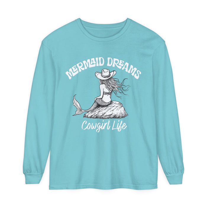 Mermaid Dreams Cowgirl Heart Long Sleeve T-Shirt, Beachy Sweatshirt, Coastal Cowgirl Clothing, Ocean Hoody, Western Stuff