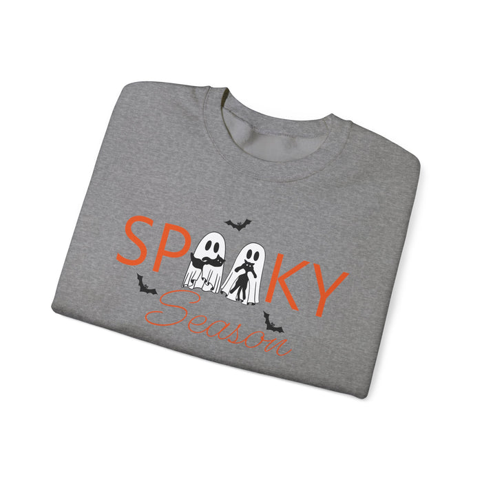 Fun Halloween Spooky Season Sweatshirt - Halloween Themed Spooky Pullover - Cute Halloween Crewneck Sweater - Ghost - Cats - Bats - Womens