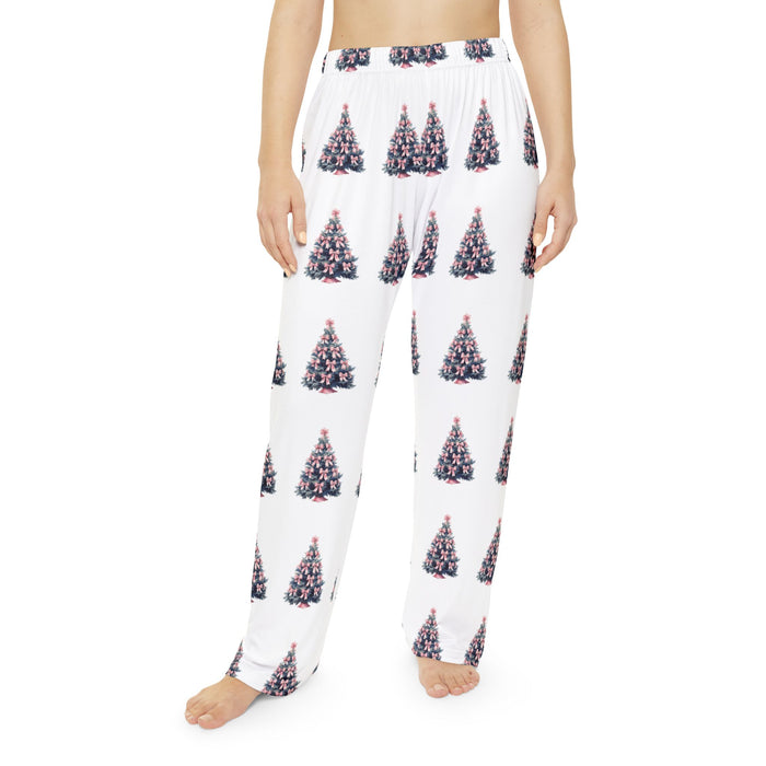 Christmas Women's Pajama Pants, Pink Coquette Bows Xmas Tree Design, Holiday Sleepwear, Festive Lounge Pants, Cute PJ Bottoms