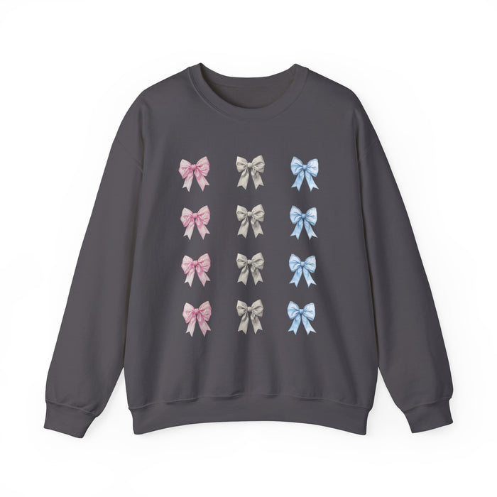 Coquette Bows Sweatshirt for Women & Girls, Cute Ribbon Crewneck Jumper, Pink White Blue Bow Design Top, Adorable Girly Sweatshirt, Casual