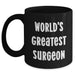 Funny Surgeon Gifts for Mom - 'World's Greatest Surgeon' Black Coffee Mug, Microwave and Dishwasher Safe, 11oz or 15oz, Mother's Day Unique Gifts from Friends - Main