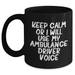 Ambulance Driver Humor Gifts from Family for Men - 'Keep Calm Or I Will Use My Ambulance Driver Voice' Black Coffee Mug, Microwave and Dishwasher Safe - Main
