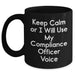 Compliance Officer Gifts - Keep Calm Or I Will Use My Compliance Officer Voice Funny Black Coffee Mug for Dad's Birthday - Main