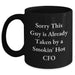 Funny CFO Gifts, Sorry This Guy Is Already Taken By A Smokin' Hot CFO Black Coffee Mug for Men, Unique Father's Day Mug from Friends, Coworkers, Family - Main