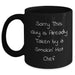 Funny Chef Gifts, Black Coffee Mugs, Father's Day Unique Gifts from Men to Chef, 'Sorry This Guy Is Already Taken By A Smokin' Hot Chef' - Main
