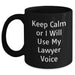 Funny Lawyer Gifts, Keep Calm Or I Will Use My Lawyer Voice, Black Coffee Mugs for Men, Unique Father's Day Unique Gifts from Family, Friends, Coworkers - Main