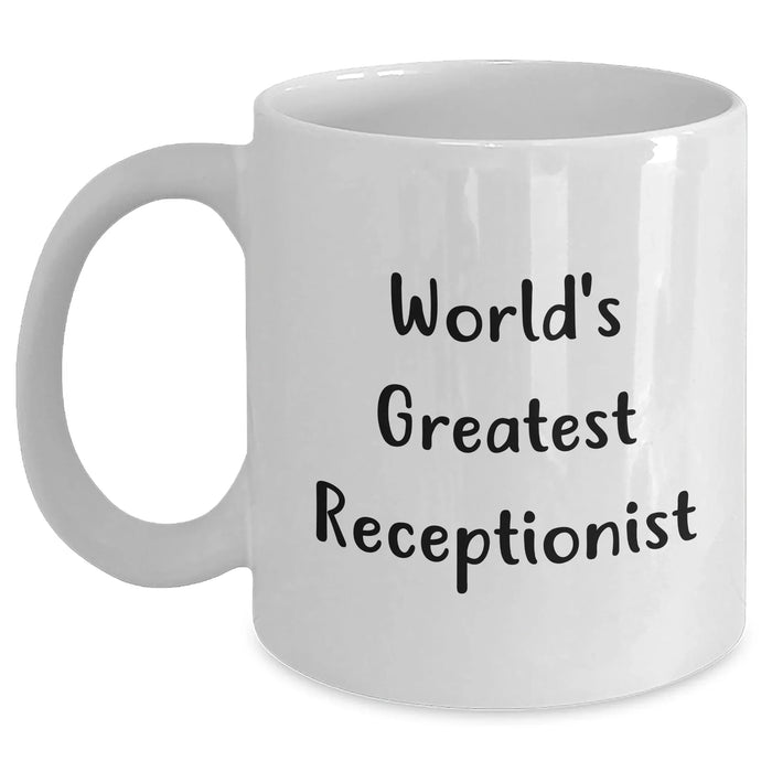 Funny World's Greatest Receptionist Gifts for Dad's 15oz White Coffee Mug, Perfect for Coworkers, Family and Friends - Main