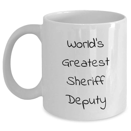 Funny Sheriff Deputy Gifts from Mom - 'World's Greatest' White Coffee Mug for Sheriff Deputy, Unique Gifts for Mother's Day - Main