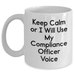 Funny Compliance Officer Gifts, White Coffee Mug for Men, 'Keep Calm Or I Will Use My Compliance Officer Voice' - Father's Day Unique Gifts from Family for Him - Main