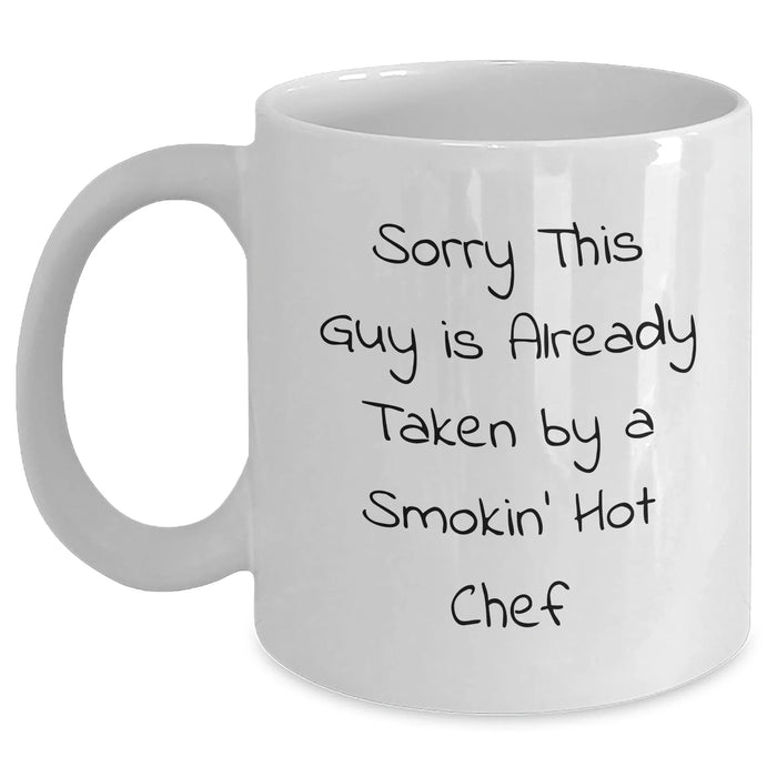 Funny Chef Gifts for Him, White Coffee Mug with 'Sorry This Guy Is Already Taken' Quote, Perfect for Father's Day from Friends and Family - Main