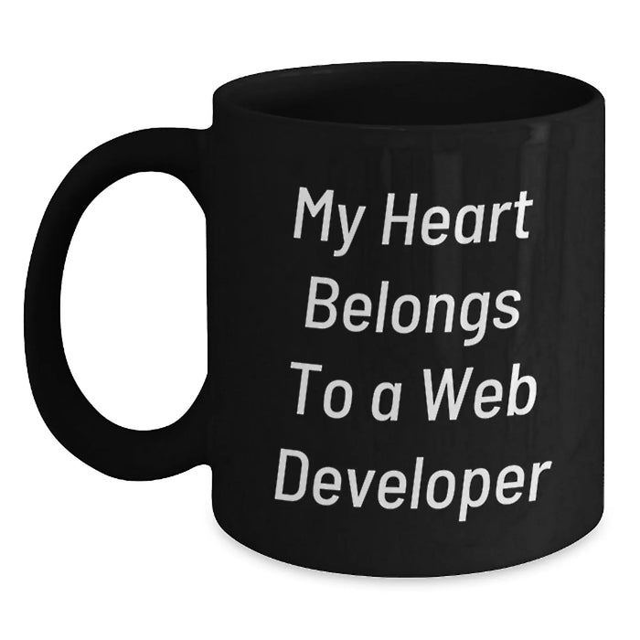 Funny Web Developer Gifts from Men for Web Developer Friends Black Coffee Mug My Heart Belongs To A Web Developer Birthday Unique Gifts - Main