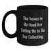 Funny Toy Collecting Birthday Unique Gift for Him from Friends, Men, or Family - 'The Voices In My Head Are Telling Me To Go Toy Collecting' Black Coffee Mug - Main