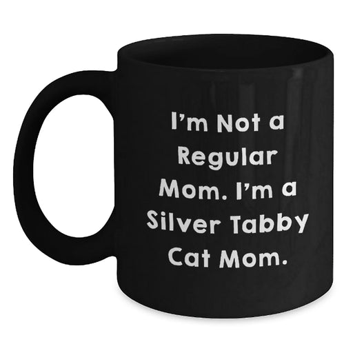 Funny Silver Tabby Cat Mom, Gifts from Friends for Christmas Unique Mugs, Silver Tabby Cat Enthusiast Black Coffee Mug, Silver Tabby Cat Lover - Main