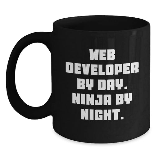 Funny Web Developer Gifts for Men - Web Developer By Day Ninja By Night Black Coffee Mug Birthday Unique Gifts for Web Developers from Friends - Main
