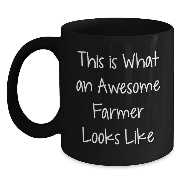 Funny Farmer Black Coffee Mug Gifts from Friends, Funny This Is What An Awesome Farmer Looks Like Birthday Unique Gifts for Men, Black Ceramic Coffee Mug - Main