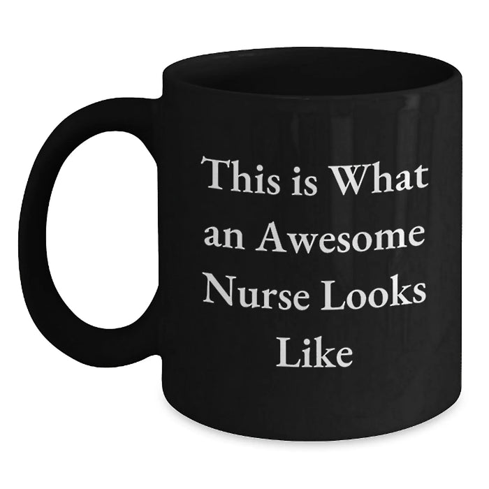 Funny Nurse Gifts from Women, Awesome Nurse Christmas Unique Gifts, Black Coffee Mugs with 'This Is What An Awesome Nurse Looks Like' Quote, Perfect for Nurses, Friends, Family, Coworkers - Main