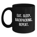 Funny Backpacking Gifts for Valentine's - 'Eat. Sleep. Backpacking. Repeat.' Black Coffee Mug - Main