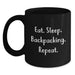 Funny Backpacking Gifts for Men Christmas Unique Presents from Friends and Family - Eat. Sleep. Backpacking. Repeat. Black Coffee Mug - Main