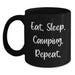 Funny Camping Gifts for Men from Friends, Black Coffee Mug with Eat. Sleep. Camping. Repeat. Quote, Perfect for Christmas Unique Presents - Main