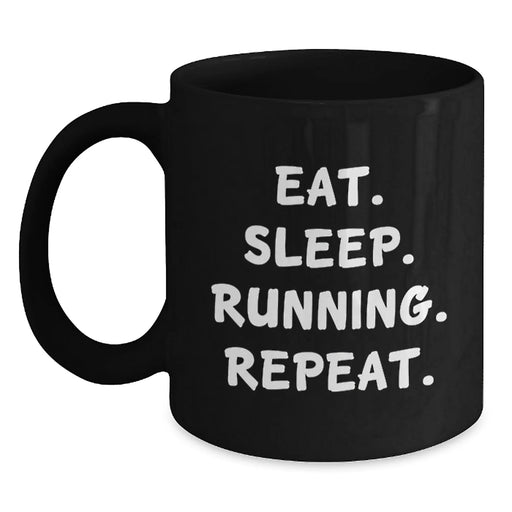 Funny Running Quotes Gifts for Men Women Friends from Family, Black Coffee Mug, Eat. Sleep. Running. Repeat. Inspirational Mug for Christmas Unique Gifts - Main