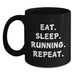 Funny Running Quotes Gifts for Men Women Friends from Family, Black Coffee Mug, Eat. Sleep. Running. Repeat. Inspirational Mug for Christmas Unique Gifts - Main