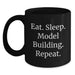 Model Building Lovers' Funny Birthday Unique Gift, Eat. Sleep. Model Building. Repeat. Black Coffee Mug from Friends - Main