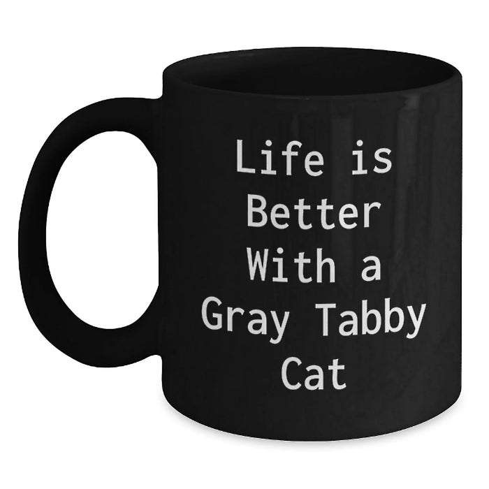 Funny Gray Tabby Cat Gifts for Men Women Friends Coworkers Family - Life Is Better Coffee Mug Birthday Presents from Loved Ones - Main