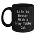 Funny Gray Tabby Cat Gifts for Men Women Friends Coworkers Family - Life Is Better Coffee Mug Birthday Presents from Loved Ones - Main