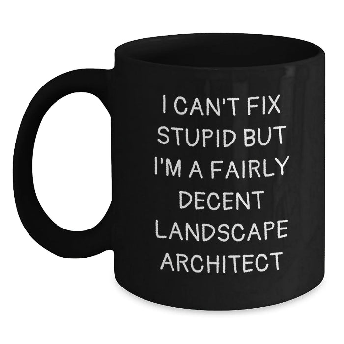 Funny Landscape Architect Gifts from Friends, Christmas Unique Black Coffee Mugs for Landscape Architects, I Can't Fix Stupid Mug - Main