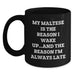 Funny Maltese Dog Lover Gifts for Women from Men on Valentine's - 'My Maltese Is The Reason I Wake Up...and The Reason I'm Always Late' Black Coffee Mug - Main