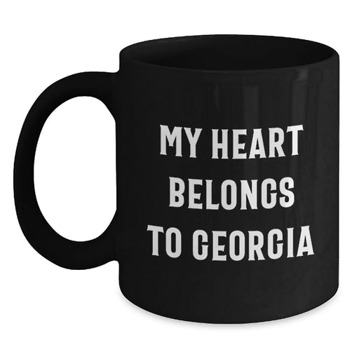 Funny Georgia Gifts for Him from Son, 'My Heart Belongs To Georgia', Unique Birthday Unique Gifts from Men, Black Coffee Mugs for Women - Main