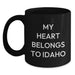 Idaho Black Coffee Mug My Heart Belongs To Idaho Funny Quote Gifts for Idaho Men, Funny Idaho Gifts for Birthday, Unique Black Coffee Mug for Idahoan Women - Main