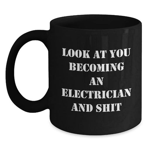Electrician Gifts, Funny Quote Coffee Mug, Black Ceramic, Birthday Unique Gifts from Friends, Gifts for Electrician - Main