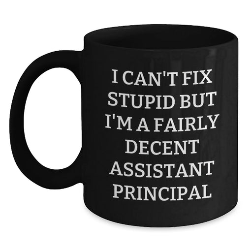 Funny Assistant Principal Gifts from Men Valentine's Unique Gifts for Assistant Principals Black Coffee Mug I Can't Fix Stupid But I'm A Fairly Decent Assistant Principal - Main