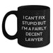 Funny Lawyer Gifts, Birthday Unique Gifts from Men, Women to Lawyer, Black Coffee Mug I Can't Fix Stupid - Main