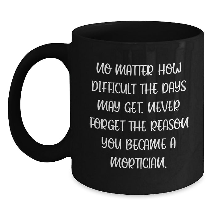 Funny Mortician Black Coffee Mug Gifts from Friends and Family for Valentine's, Never Forget the Reason You Became a Mortician - Main