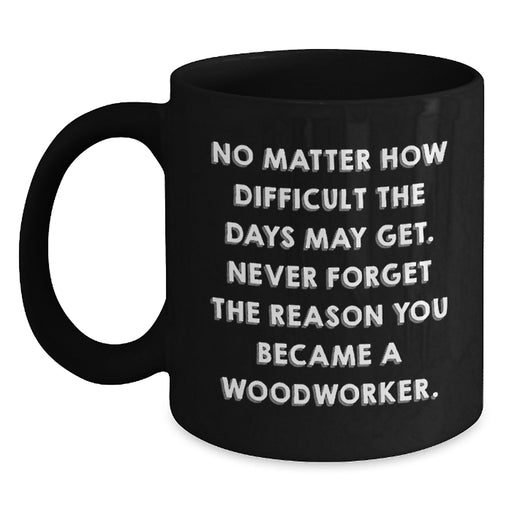 Woodworker Gifts for Him, Inspirational Quotes on Black Coffee Mug - Gifts from Friends, Never Forget Why You Started - Birthday Unique Woodworker Mug - Main