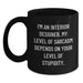 Funny Interior Designer Gifts from Friends for Christmas - 'I'm An Interior Designer. My Level Of Sarcasm Depends On Your Level Of Stupidity.' Black Coffee Mug - Main