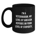 Funny Veterinarian Christmas Unique Gifts from Friends to Men Women Coworkers Family - 'I'm A Veterinarian. My Level Of Sarcasm Depends On Your Level Of Stupidity.' Black Coffee Mug - Main