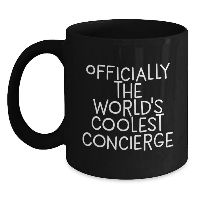 Funny Concierge Gifts for Men, Black Coffee Mugs with Officially The World's Coolest Concierge Quote, Christmas Unique Gifts from Friends - Main