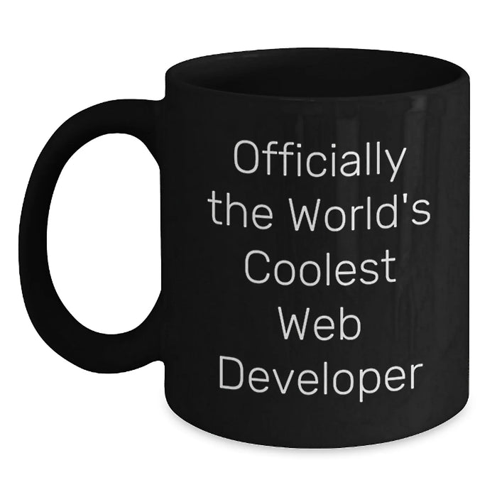 Funny 'Officially The World's Coolest Web Developer' Black Coffee Mug, Gifts for Web Developer, Birthday Unique Gifts from Friends, Web Developer Enthusiast Mug - Main