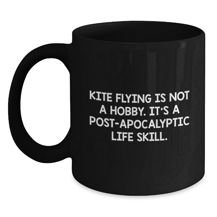 Funny Kite Flying Post-apocalyptic Life Skill Black Coffee Mugs for Kite Enthusiasts Gifts from Friends, Family, Coworkers, Graduation Unique Gifts for Men, Women, Kite Flying Lovers - Main