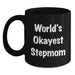 Funny Stepmom Gifts from Family for World's Okayest Stepmom Graduation Unique Black Coffee Mug - Main