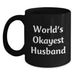 Funny Husband Gifts from Men, Unique Black Coffee Mug for Graduation, World's Okayest Husband Quote - Main