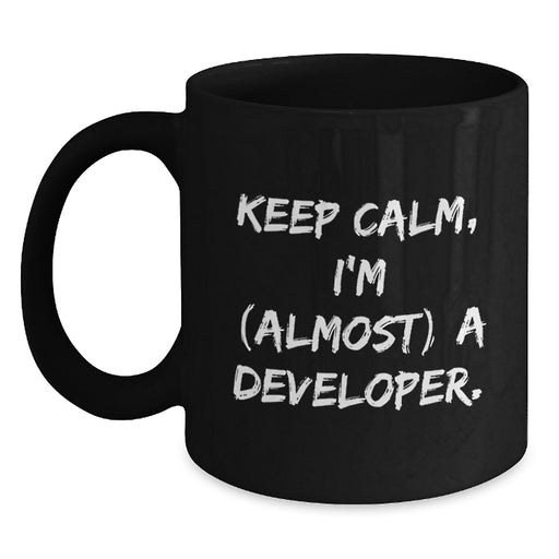 Funny Developer Gifts from Friends and Family, Keep Calm I'm (almost) A Developer Black Coffee Mug for Graduation Unique Gifts - Main
