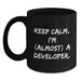 Funny Developer Gifts from Friends and Family, Keep Calm I'm (almost) A Developer Black Coffee Mug for Graduation Unique Gifts - Main