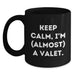 Funny Valet Gifts from Mom, Black Coffee Mug - Keep Calm, I'm Almost A Valet - Unique Graduation Gifts for Valet Men - Main