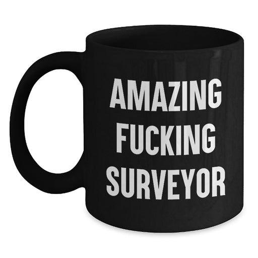 Funny Surveyor Gifts for Men, Unique Graduation Gift Ideas from Friends, Surveyor Black Coffee Mug with Amazing Quote - Main