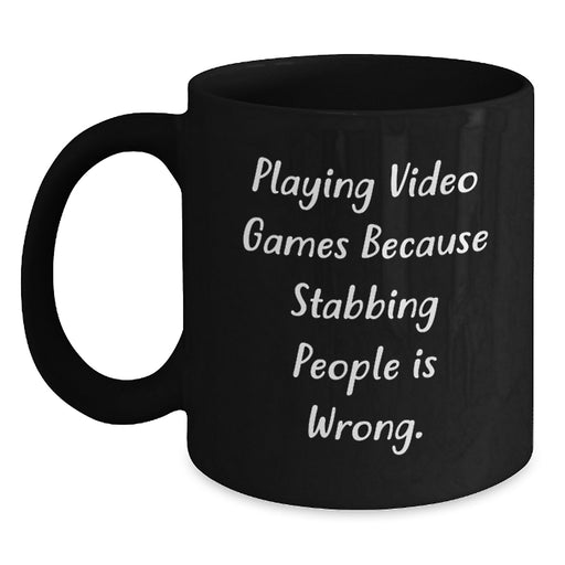 Funny Playing Video Games Gifts for Men, Women, Friends, Coworkers, Family - Black Coffee Mug - Main